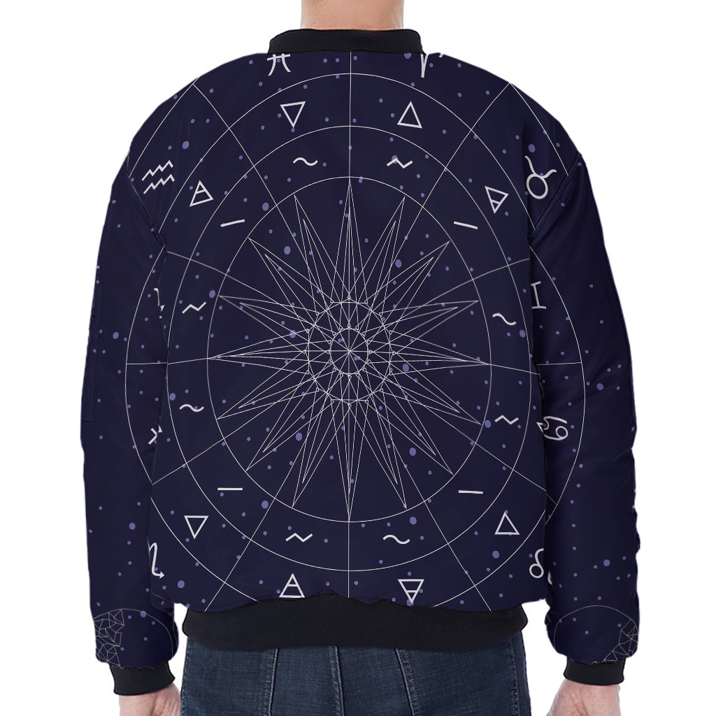 Zodiac Symbols Circle Print Zip Sleeve Bomber Jacket