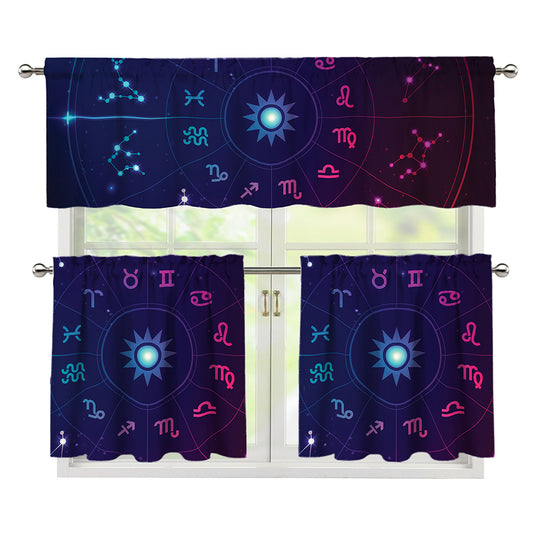 Zodiac Symbols Wheel Print 3 Piece Kitchen Curtains