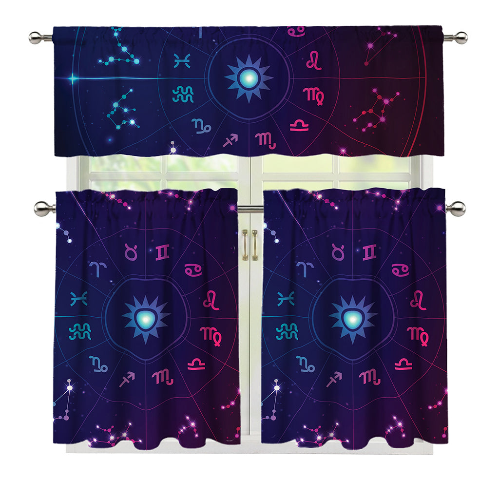 Zodiac Symbols Wheel Print 3 Piece Kitchen Curtains