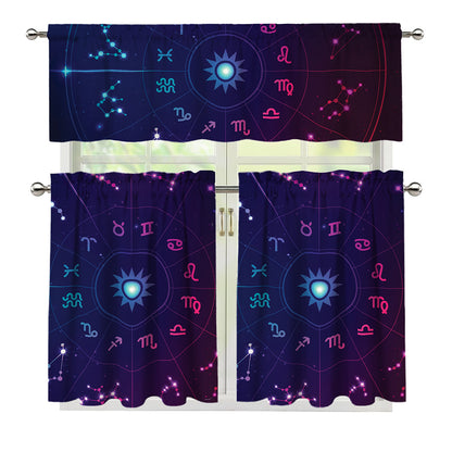 Zodiac Symbols Wheel Print 3 Piece Kitchen Curtains