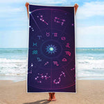 Zodiac Symbols Wheel Print Beach Towel