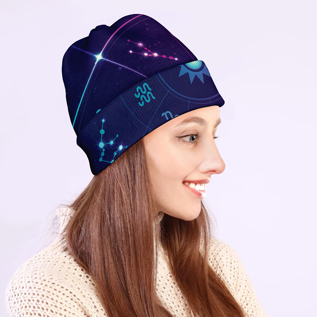 Zodiac Symbols Wheel Print Beanie