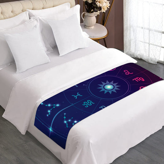 Zodiac Symbols Wheel Print Bed Runner
