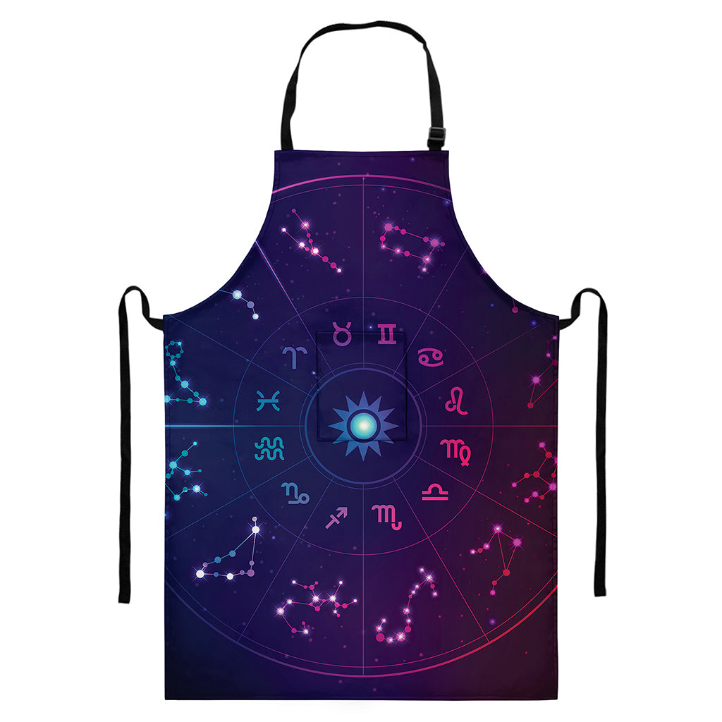 Zodiac Symbols Wheel Print Bib Apron With Pocket