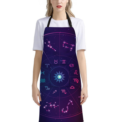 Zodiac Symbols Wheel Print Bib Apron With Pocket