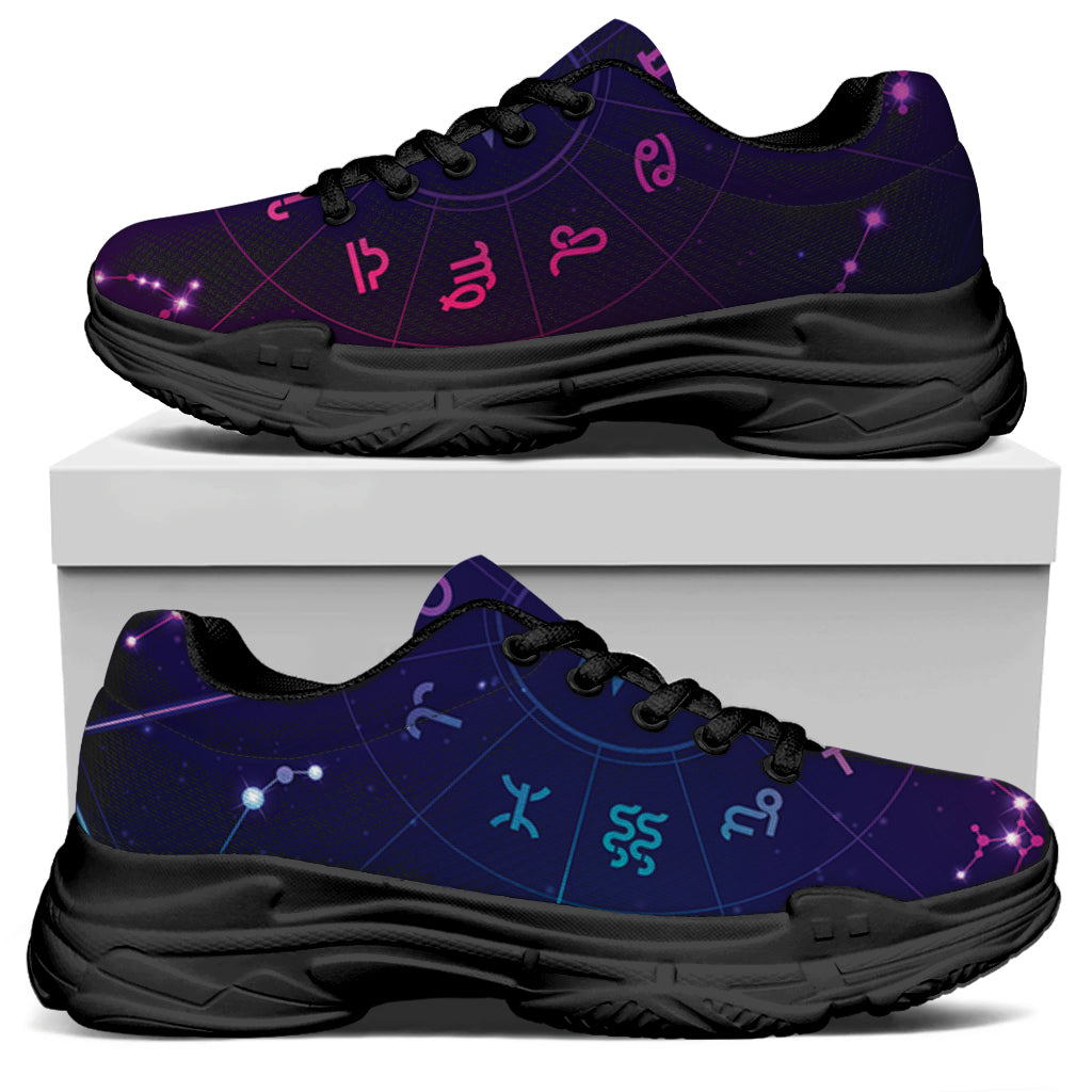 Zodiac Symbols Wheel Print Black Chunky Shoes