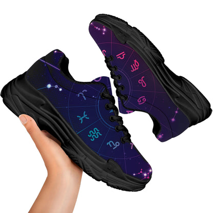 Zodiac Symbols Wheel Print Black Chunky Shoes