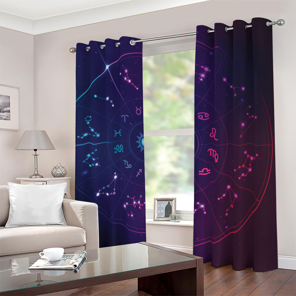 Zodiac Symbols Wheel Print Blackout Grommet Curtains