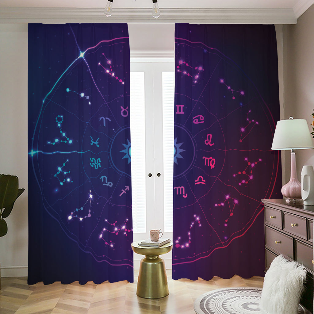 Zodiac Symbols Wheel Print Blackout Pencil Pleat Curtains