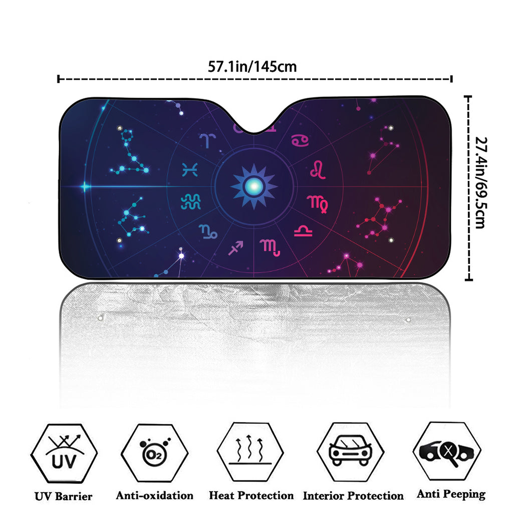 Zodiac Symbols Wheel Print Car Windshield Sun Shade