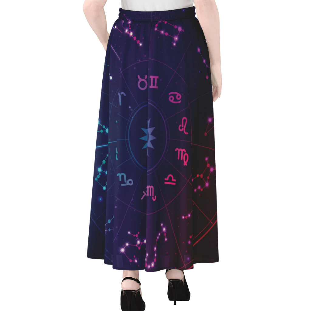 Zodiac Symbols Wheel Print Chiffon Maxi Skirt