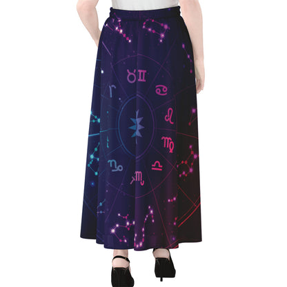 Zodiac Symbols Wheel Print Chiffon Maxi Skirt