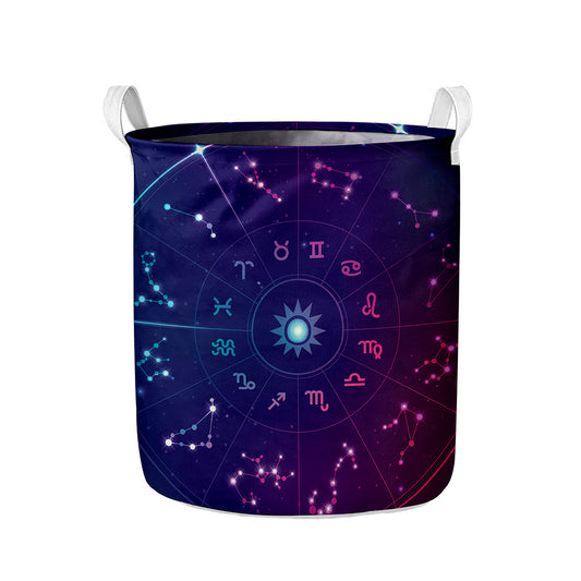 Zodiac Symbols Wheel Print Collapsible Laundry Basket