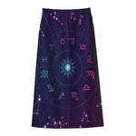 Zodiac Symbols Wheel Print Cotton Front Slit Maxi Skirt
