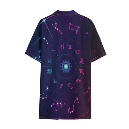 Zodiac Symbols Wheel Print Cotton Hawaiian Shirt
