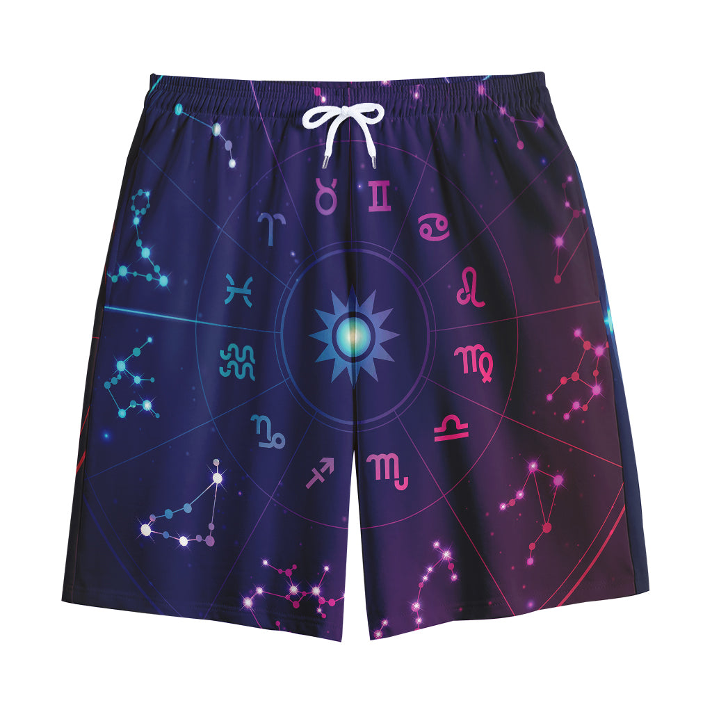 Zodiac Symbols Wheel Print Cotton Shorts