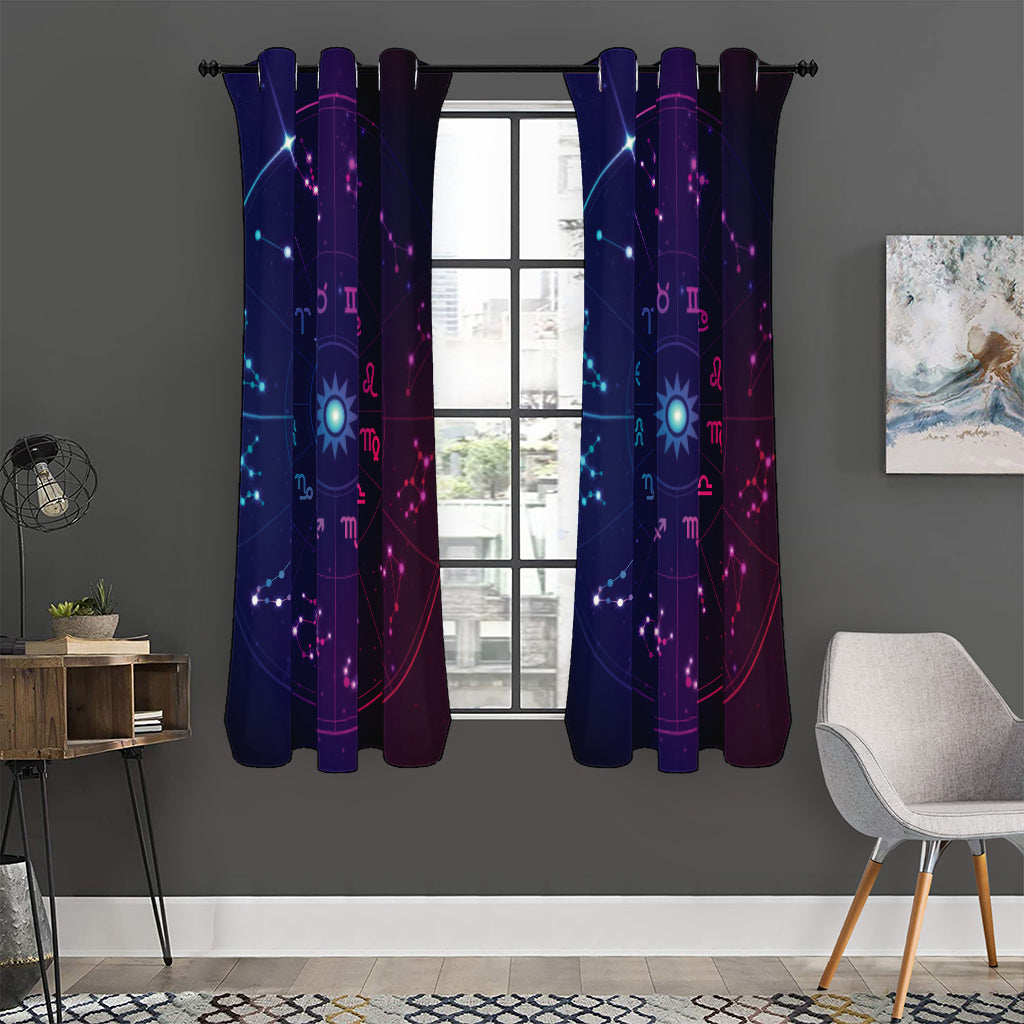 Zodiac Symbols Wheel Print Curtain