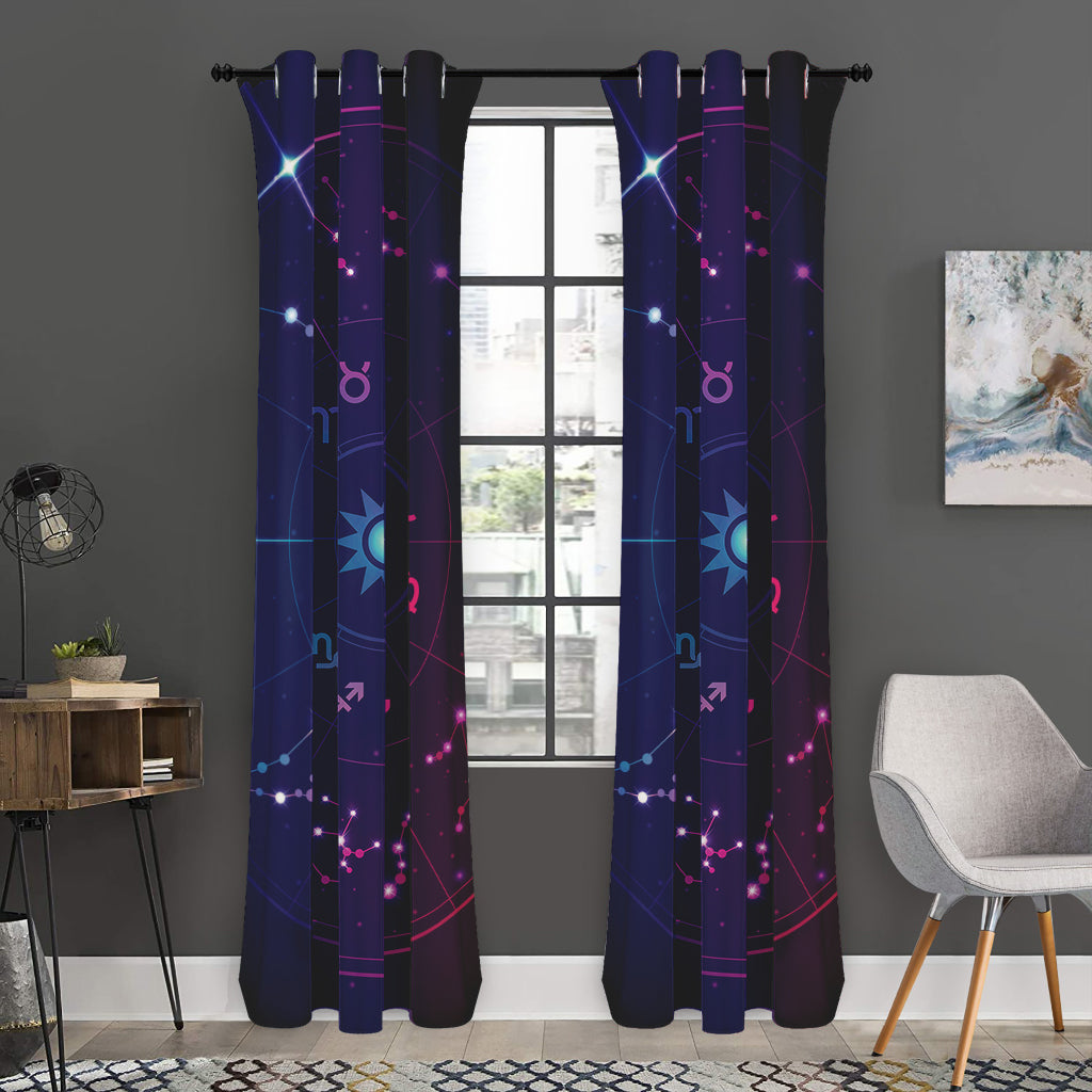 Zodiac Symbols Wheel Print Curtain