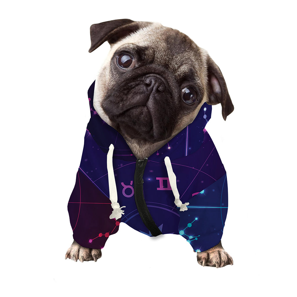 Zodiac Symbols Wheel Print Dog Zip Up Hoodie