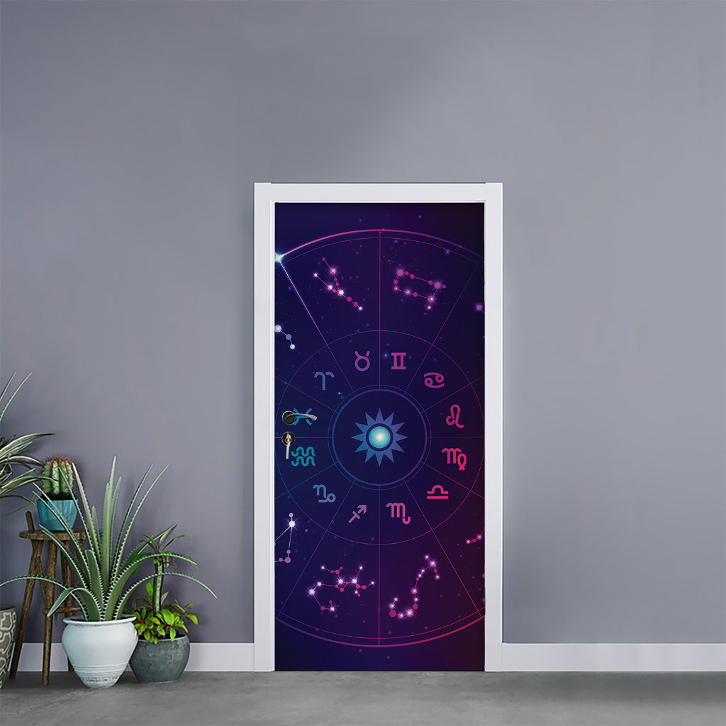 Zodiac Symbols Wheel Print Door Sticker