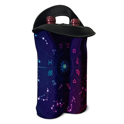 Zodiac Symbols Wheel Print Double Neoprene Wine Tote