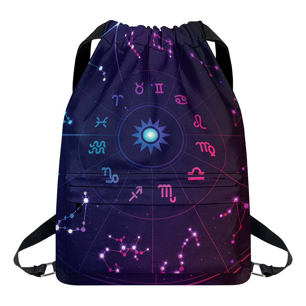 Zodiac Symbols Wheel Print Drawstring Backpack