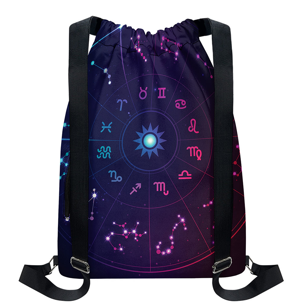 Zodiac Symbols Wheel Print Drawstring Backpack