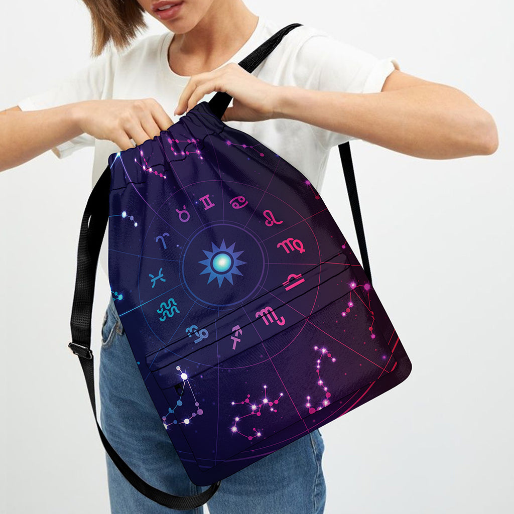 Zodiac Symbols Wheel Print Drawstring Backpack