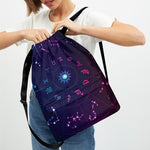 Zodiac Symbols Wheel Print Drawstring Backpack