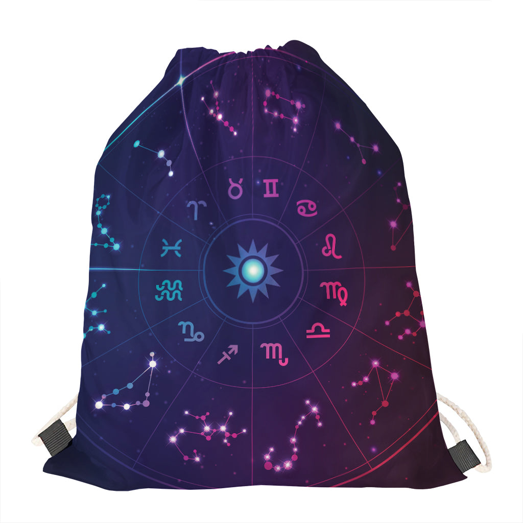 Zodiac Symbols Wheel Print Drawstring Bag
