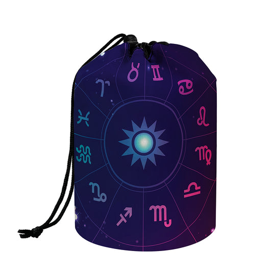 Zodiac Symbols Wheel Print Drawstring Makeup Bag