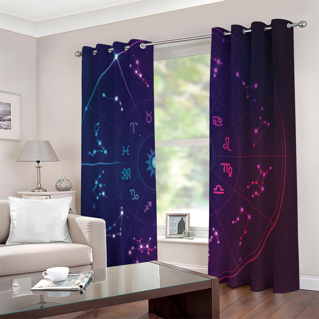 Zodiac Symbols Wheel Print Extra Wide Grommet Curtains