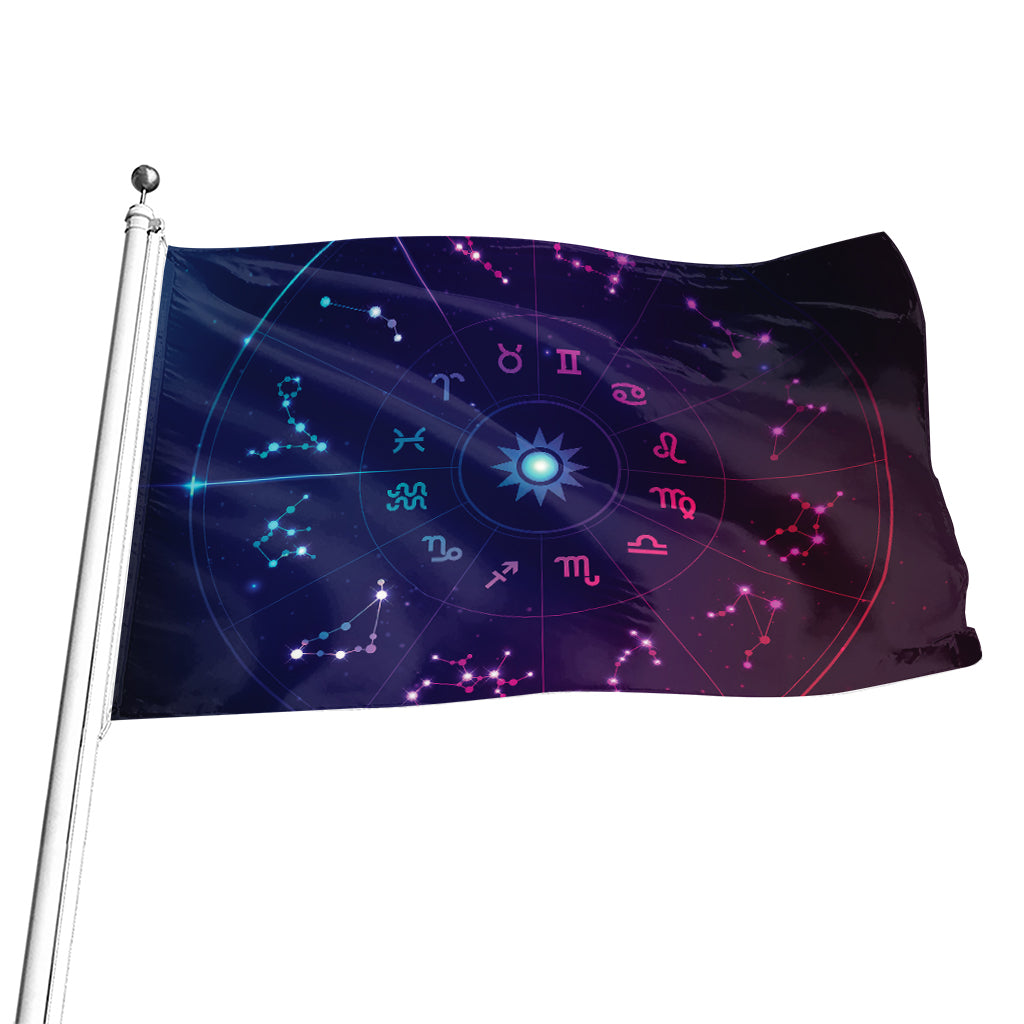 Zodiac Symbols Wheel Print Flag