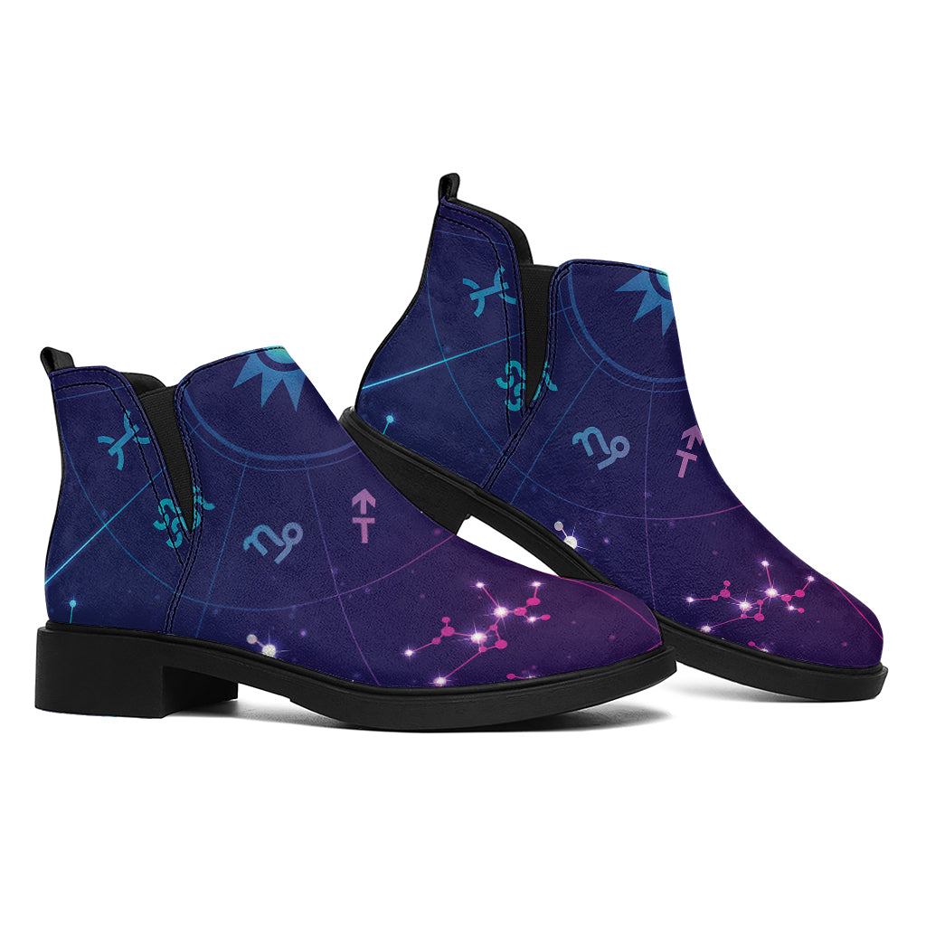 Zodiac Symbols Wheel Print Flat Ankle Boots