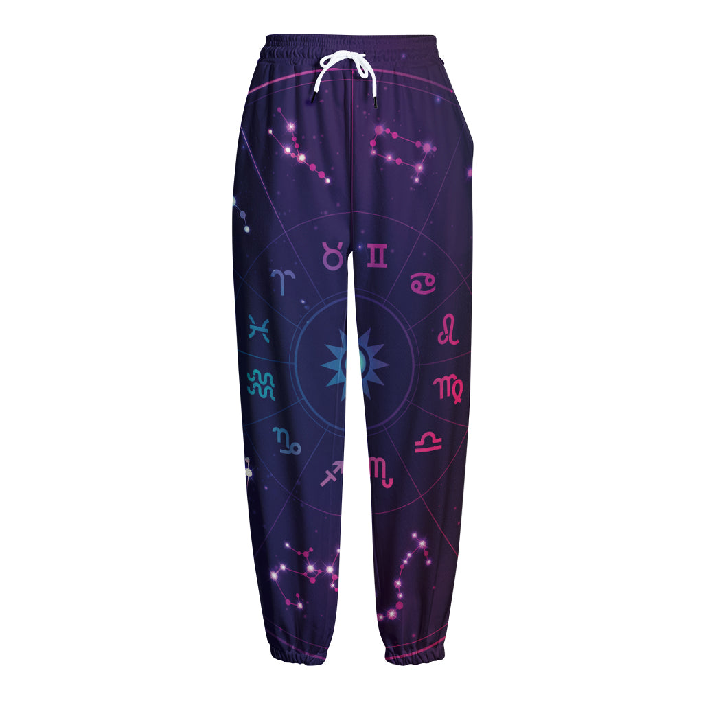 Zodiac Symbols Wheel Print Fleece Lined Knit Pants