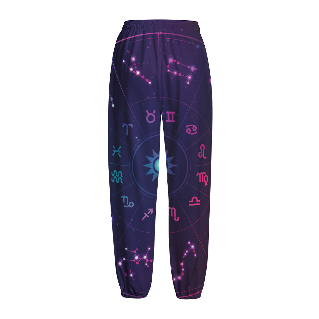 Zodiac Symbols Wheel Print Fleece Lined Knit Pants