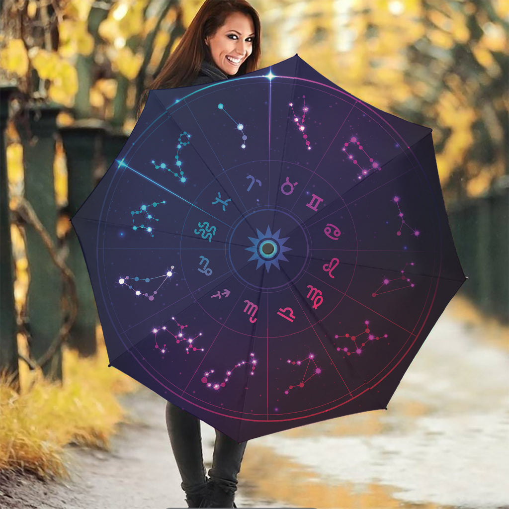 Zodiac Symbols Wheel Print Foldable Umbrella