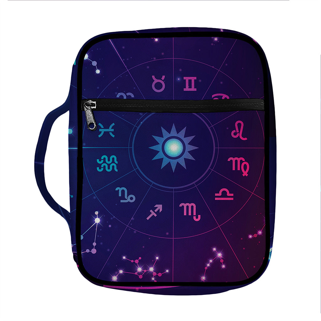 Zodiac Symbols Wheel Print Front Pocket Bible Bag