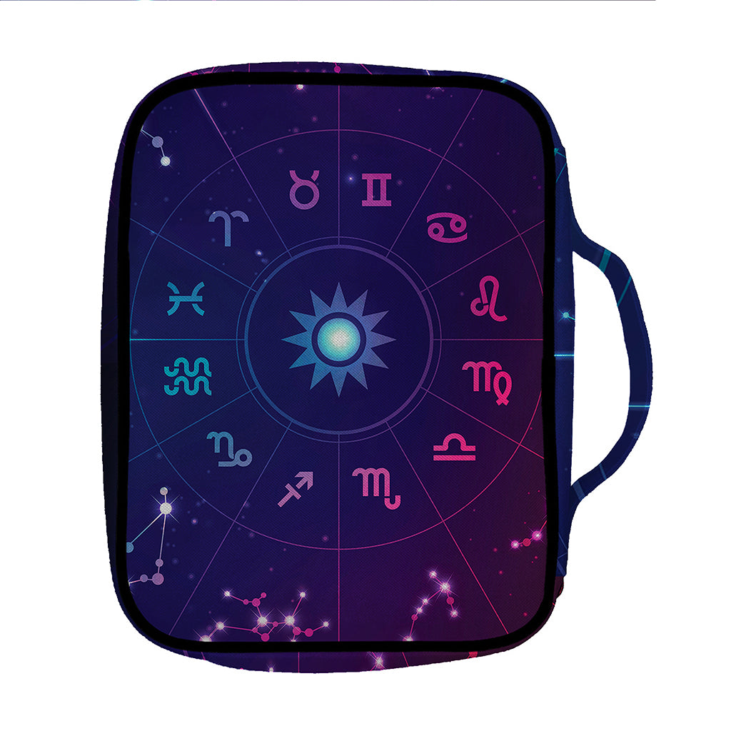 Zodiac Symbols Wheel Print Front Pocket Bible Bag