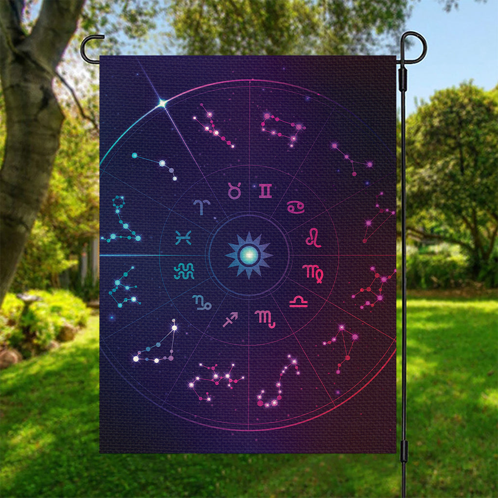 Zodiac Symbols Wheel Print Garden Flag