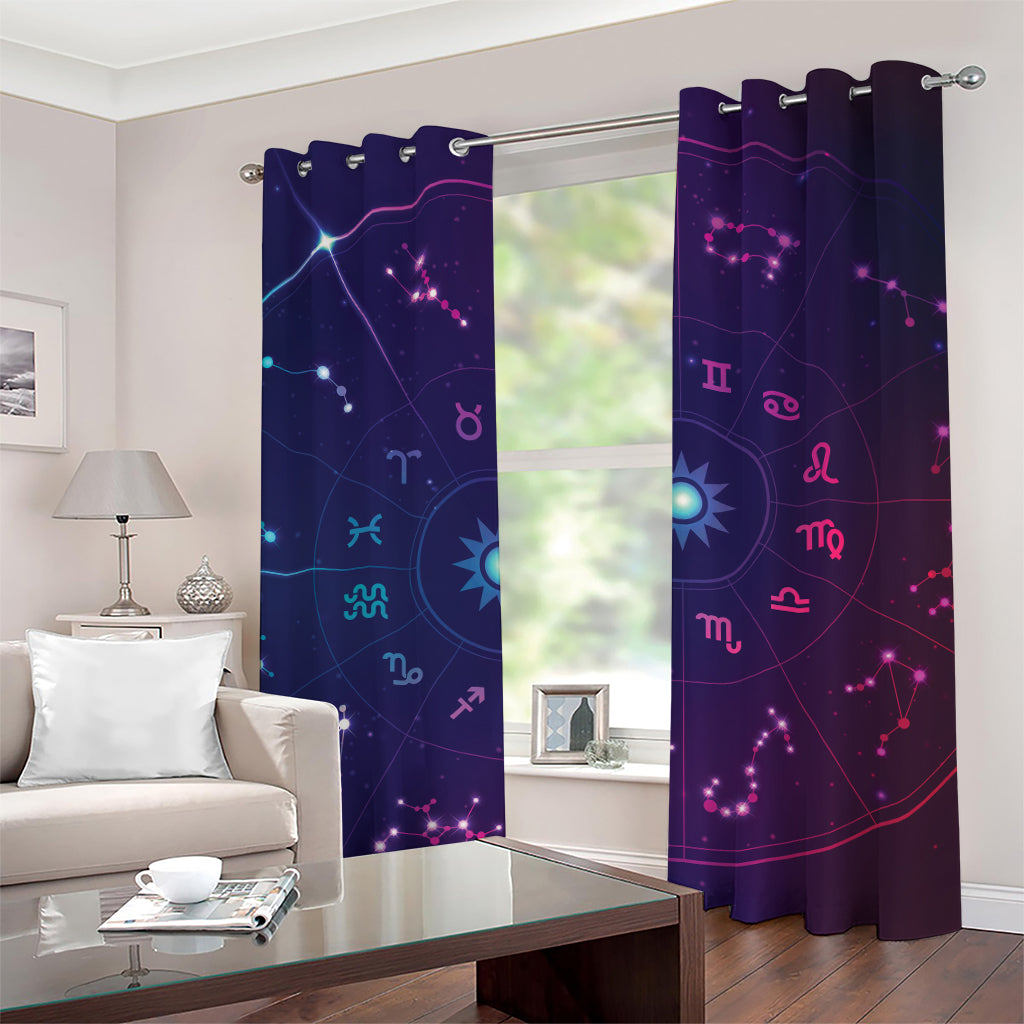Zodiac Symbols Wheel Print Grommet Curtains
