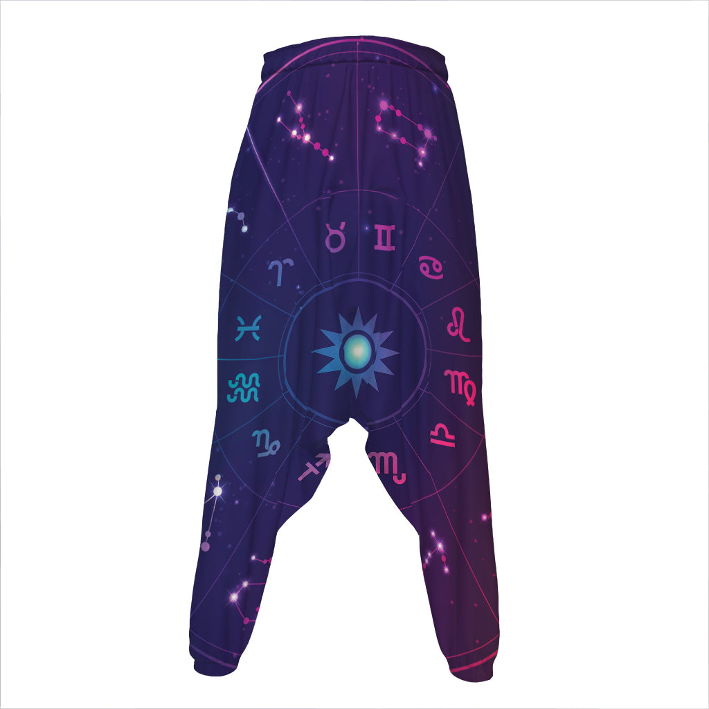Zodiac Symbols Wheel Print Hammer Pants