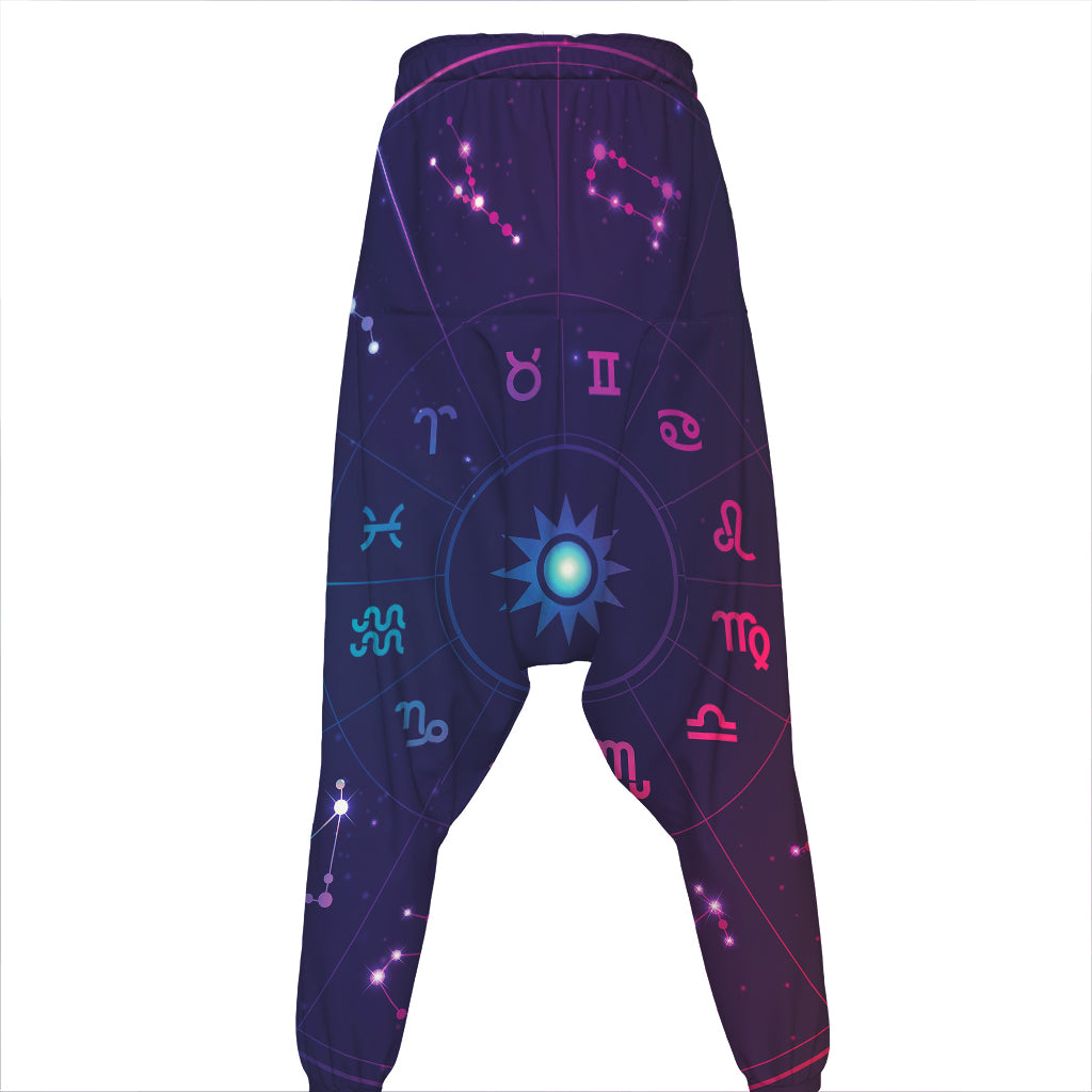 Zodiac Symbols Wheel Print Hammer Pants