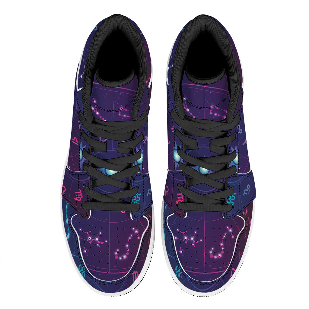Zodiac Symbols Wheel Print High Top Leather Sneakers