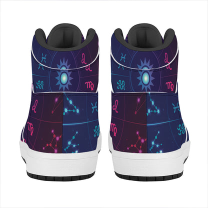 Zodiac Symbols Wheel Print High Top Leather Sneakers
