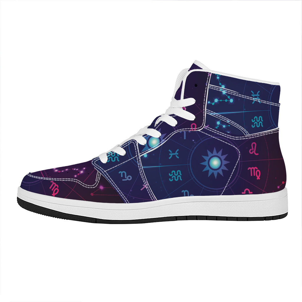 Zodiac Symbols Wheel Print High Top Leather Sneakers