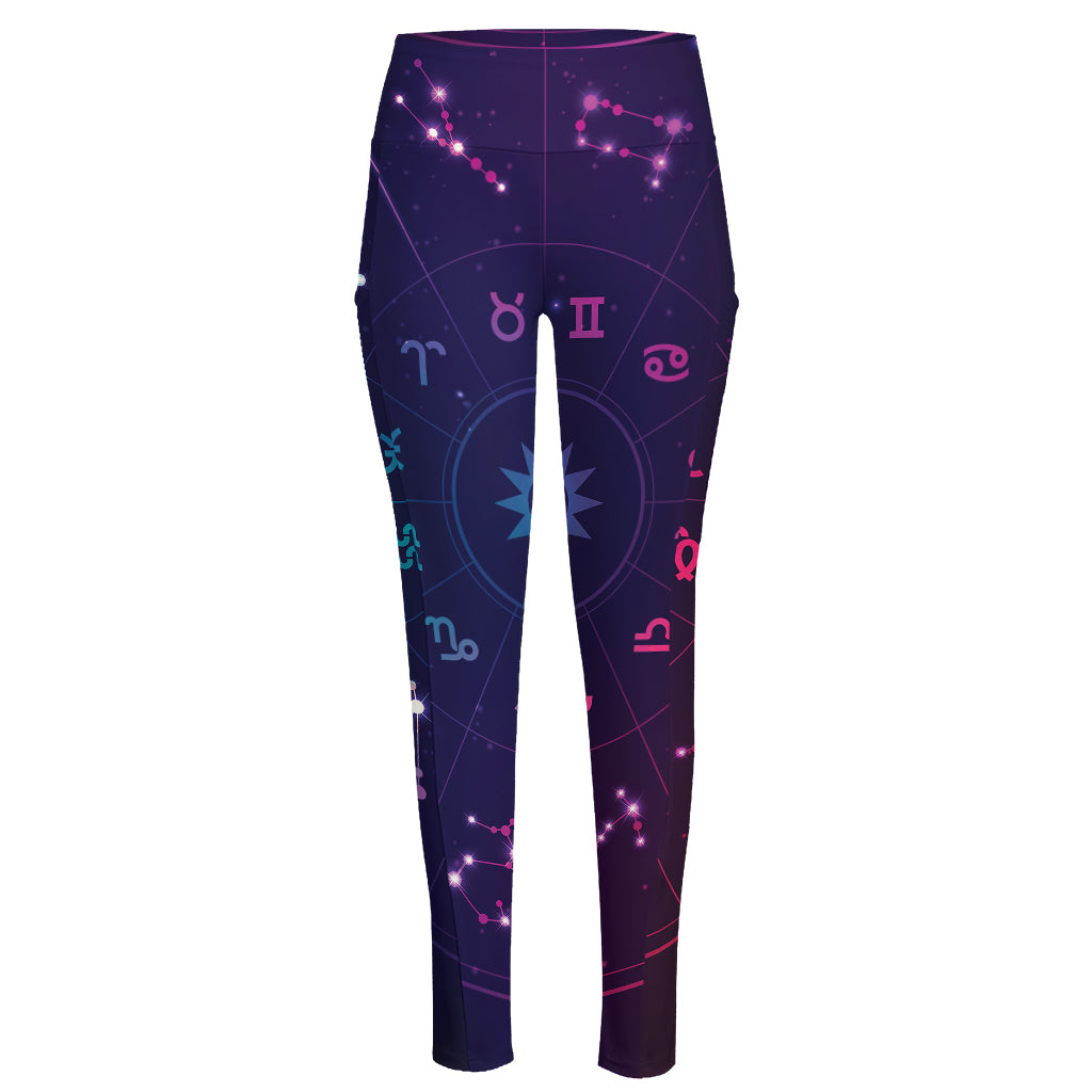 Zodiac Symbols Wheel Print High-Waisted Pocket Leggings