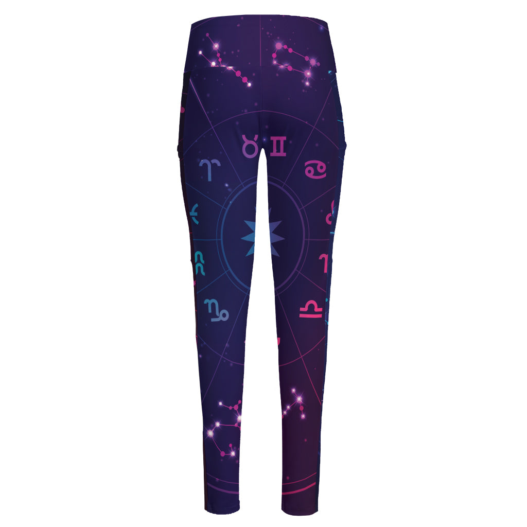 Zodiac Symbols Wheel Print High-Waisted Pocket Leggings