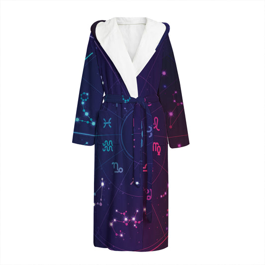 Zodiac Symbols Wheel Print Hooded Bathrobe