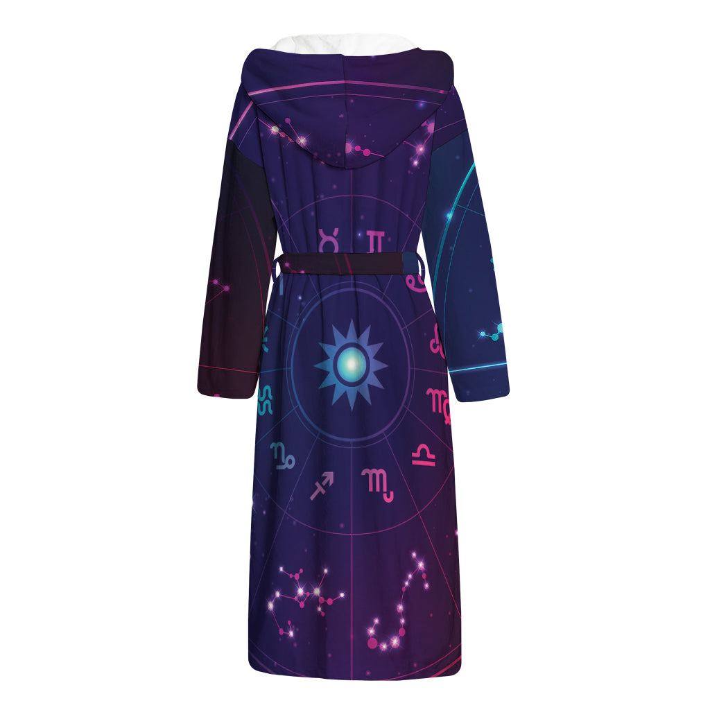 Zodiac Symbols Wheel Print Hooded Bathrobe